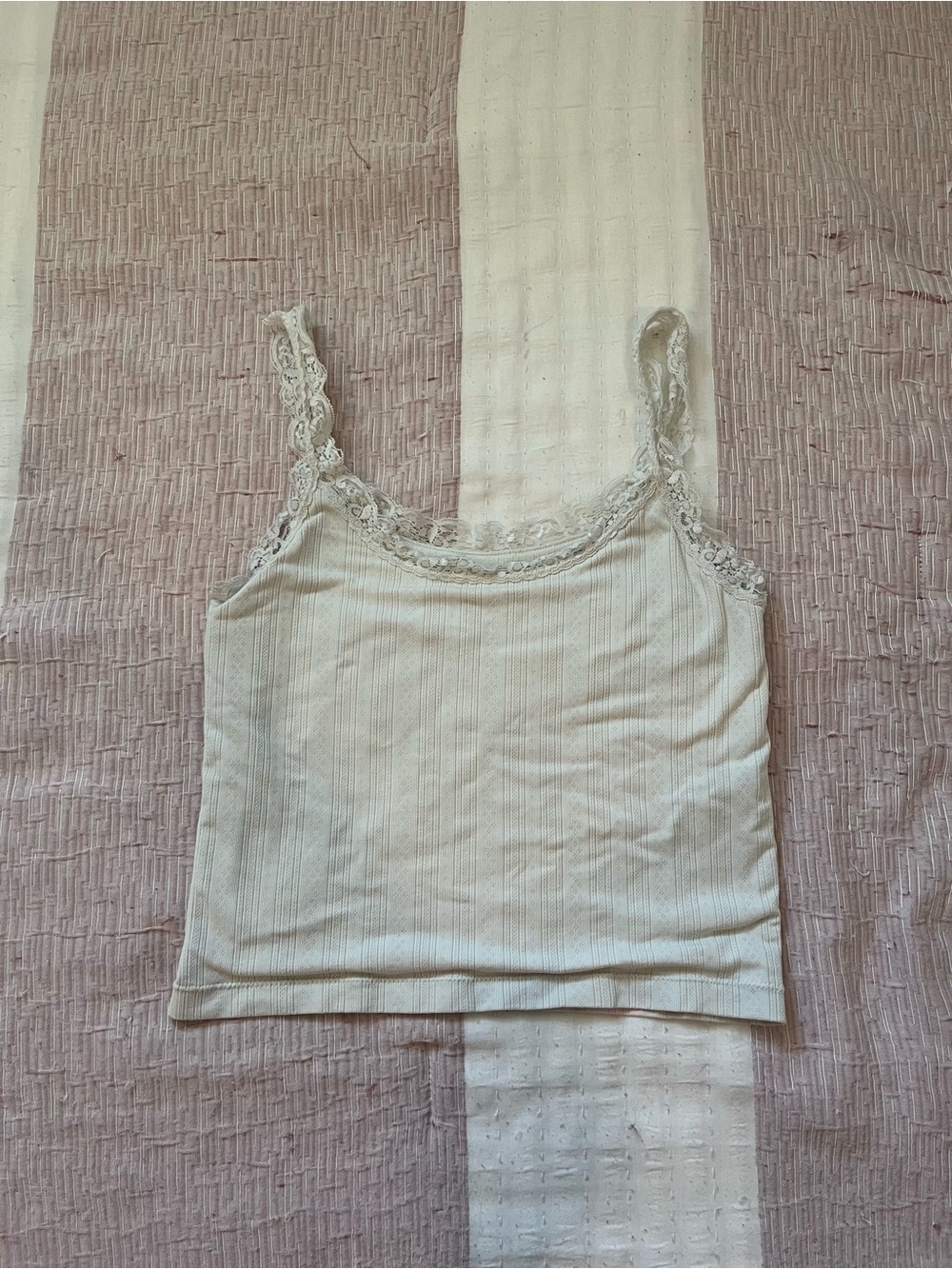 Coquette Wild Skye White Ribbed Lace Trim Stretch Camisole Women’s L/XL